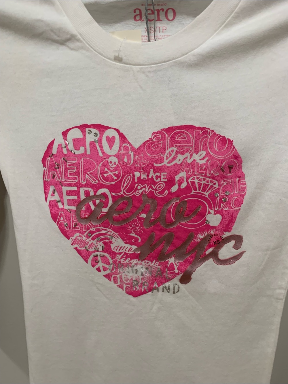 Aeropostale White Long-Sleeve Tee with Pink Heart Graphic - Picture 2 of 3